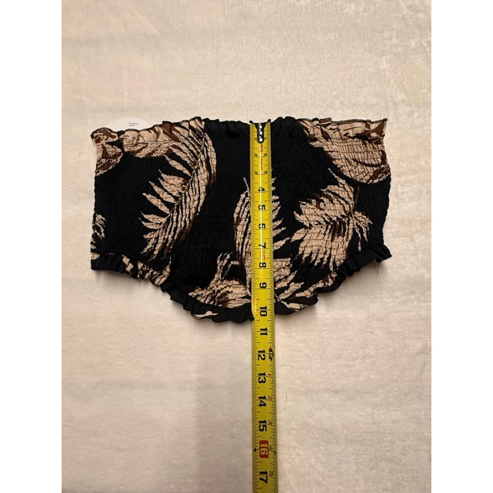 Women's SHEIN Plus 1X Black Beige Leaf Print Bandeau Top NWT